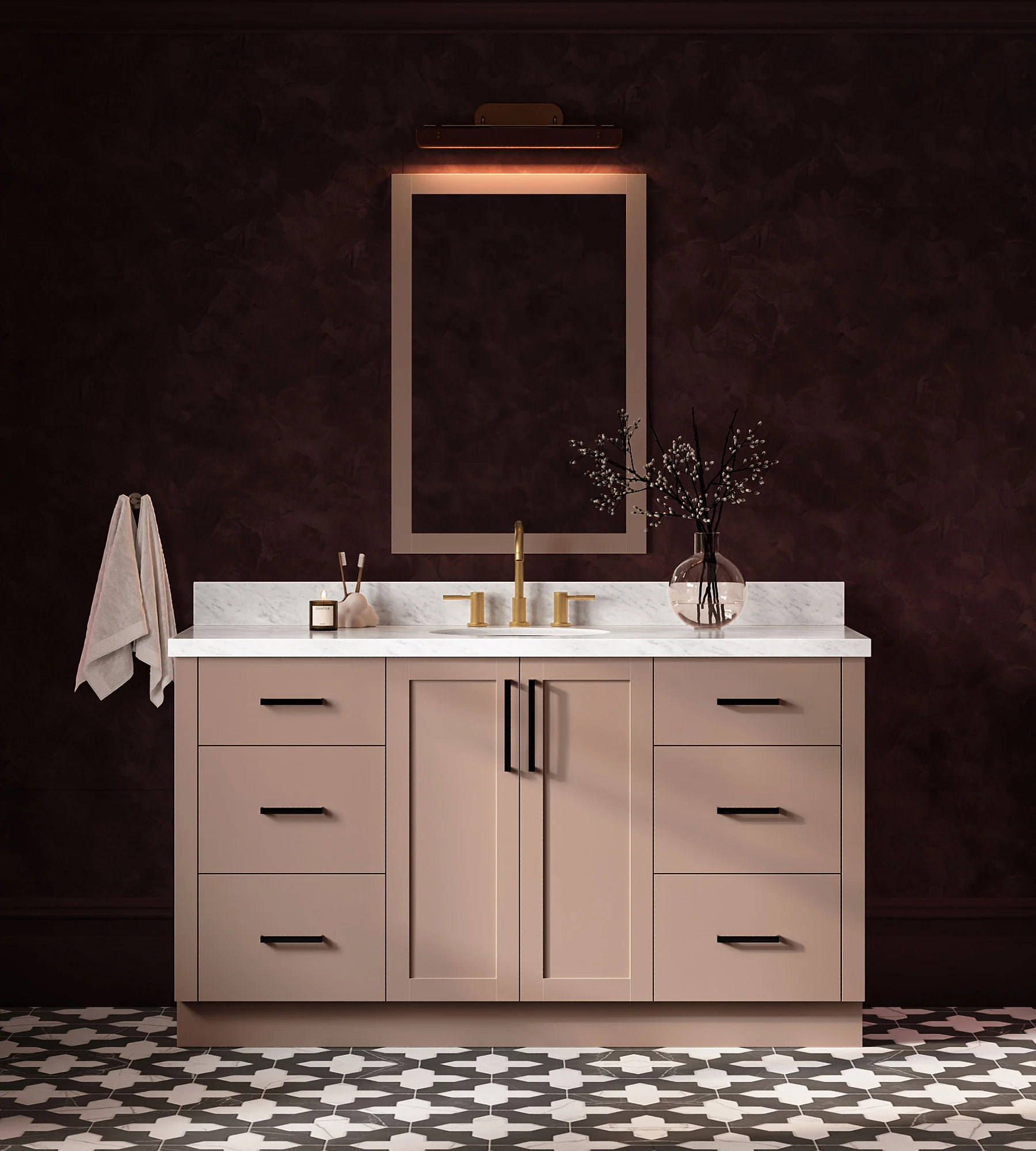 ARIEL Loren 61 Inch Single Oval Sink Bathroom Vanity With Carrara White Marble Countertop 1.5 Inch In Mocha