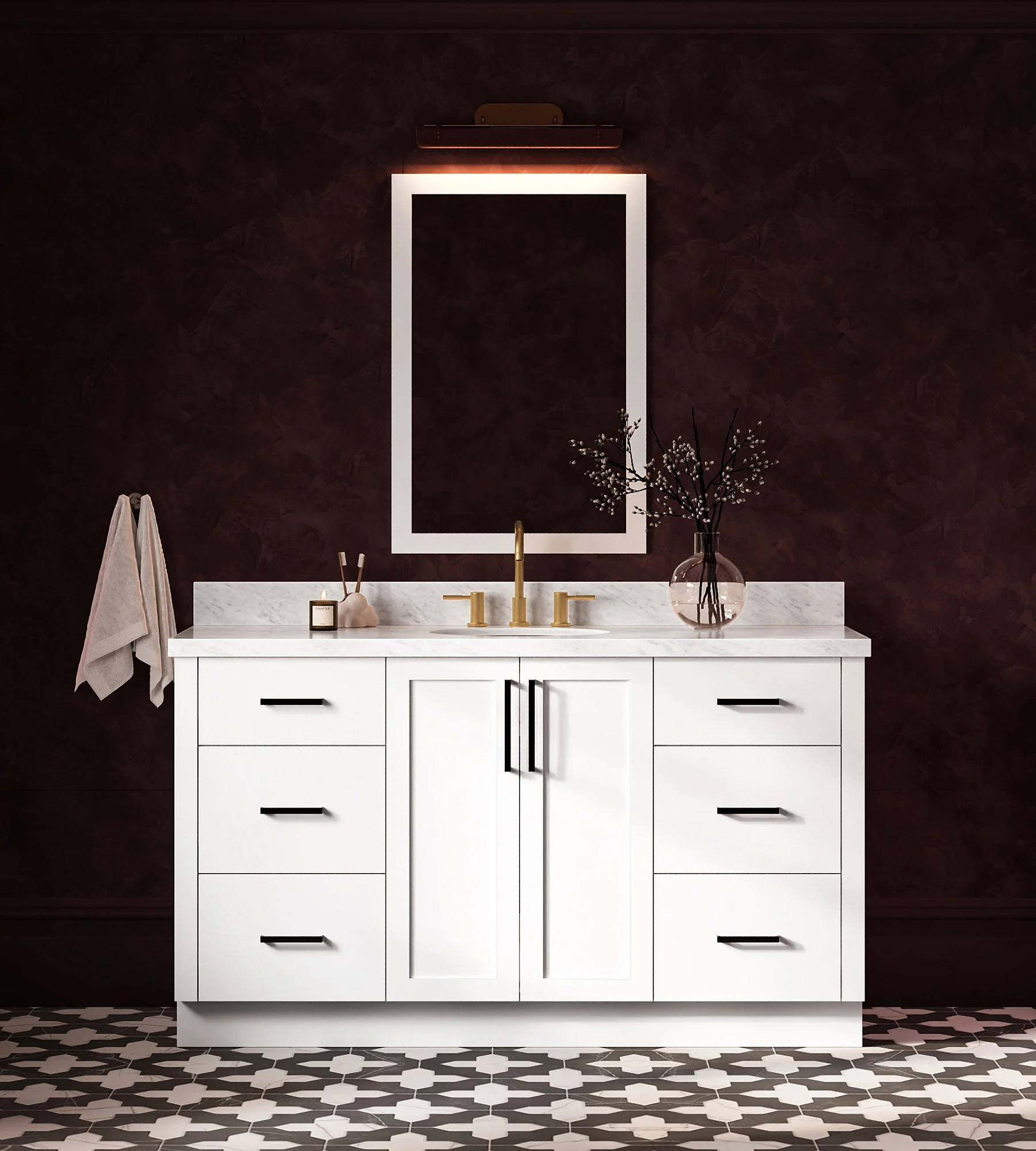 ARIEL Loren 61 Inch Single Oval Sink Bathroom Vanity With Carrara White Marble Countertop 1.5 Inch In White