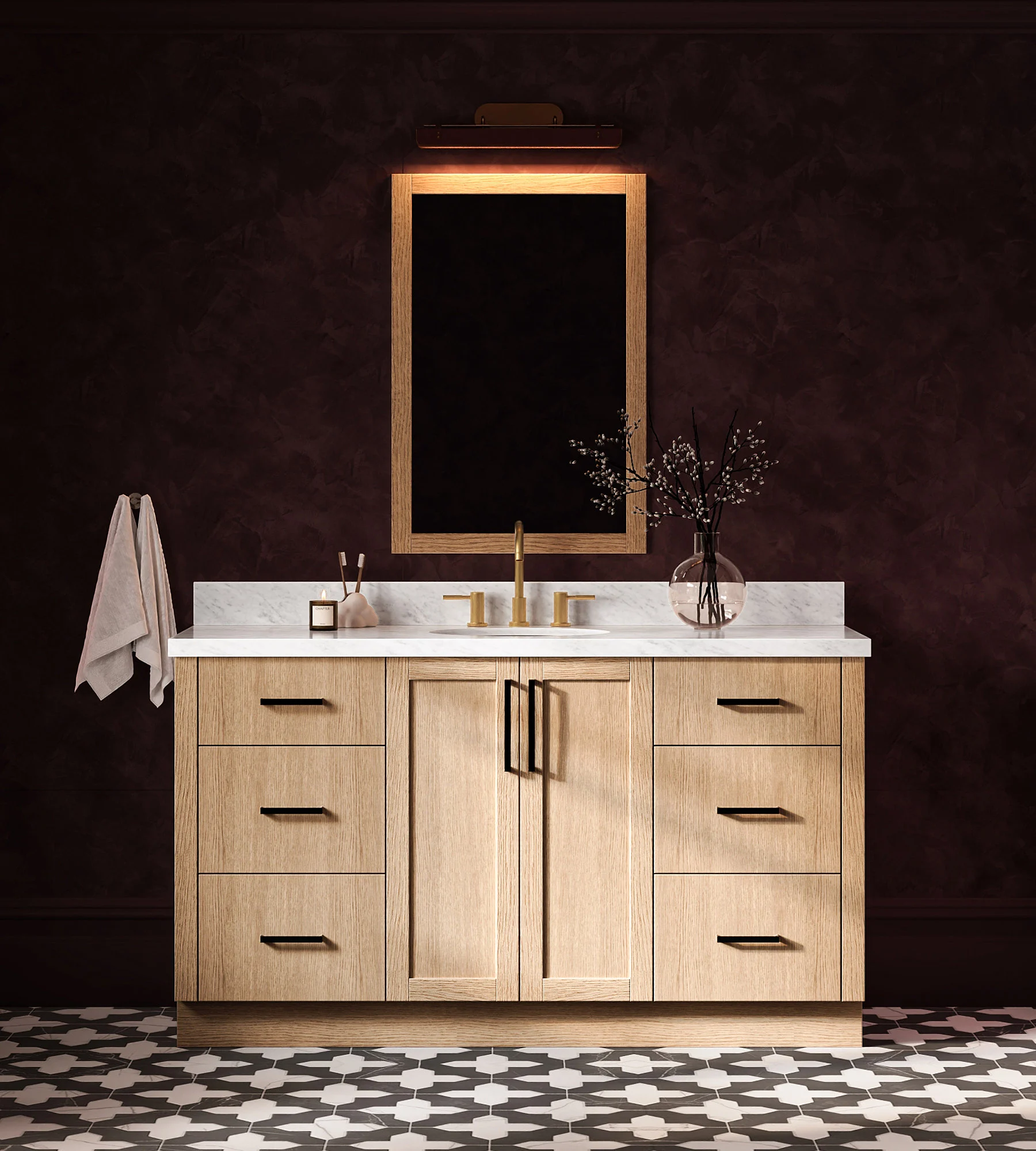 ARIEL Loren 61 Inch Single Oval Sink Bathroom Vanity With Carrara White Marble Countertop 1.5 Inch In Natural Oak