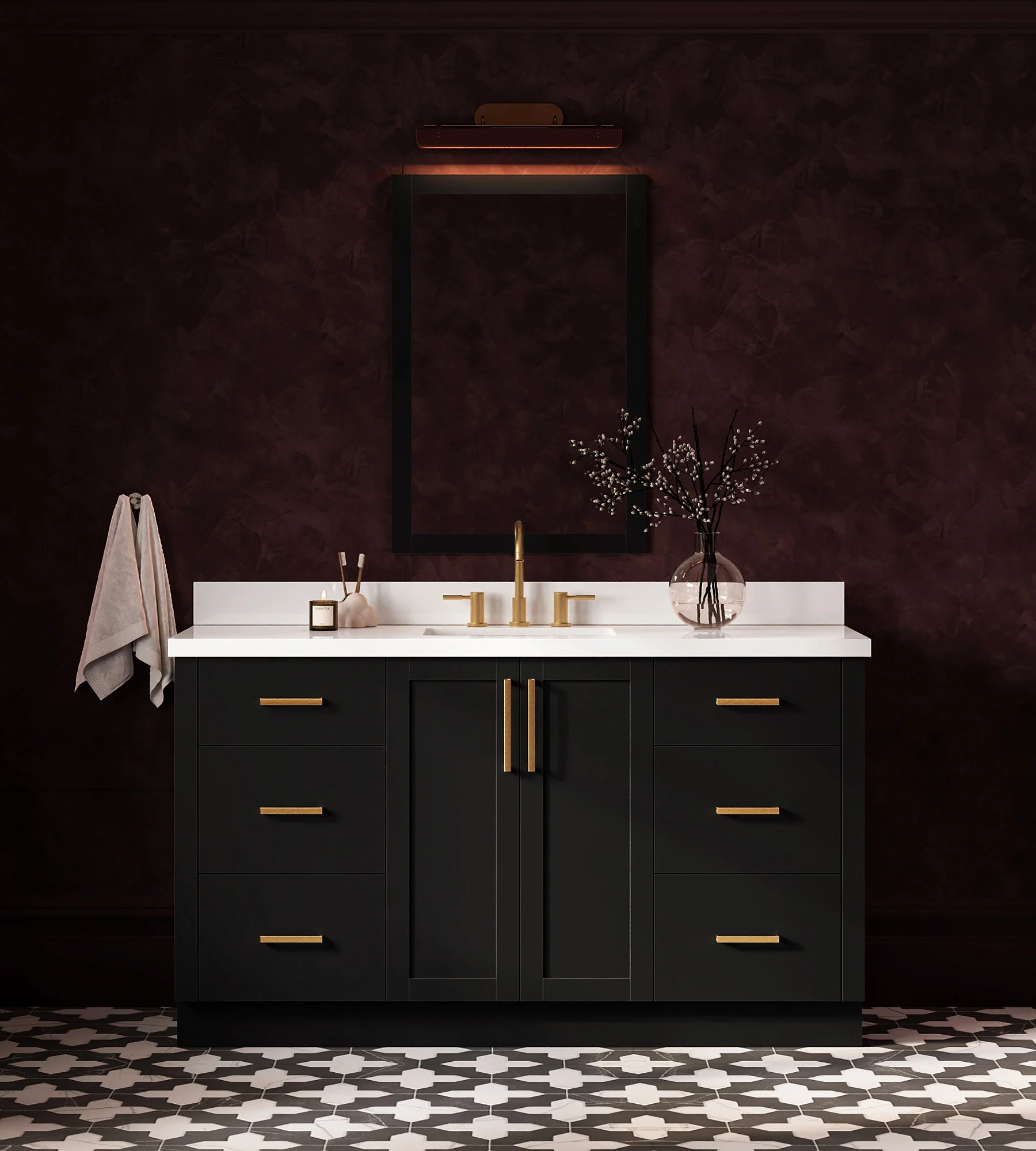ARIEL Loren 60 Inch Single Sink Base Cabinet In Black