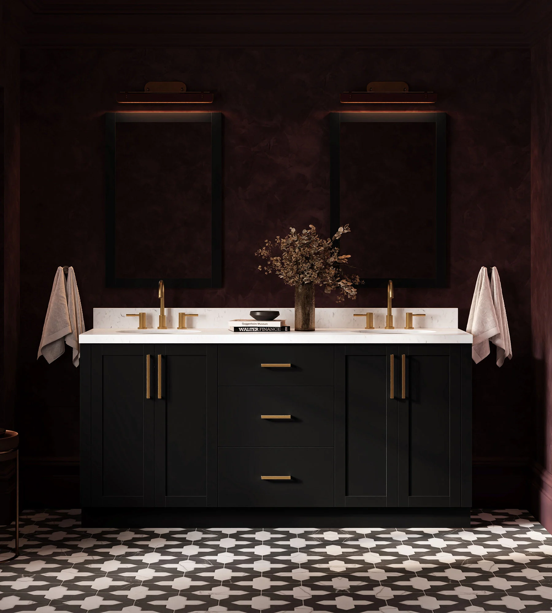 ARIEL Loren 72 Inch Double Oval Sink Bathroom Vanity With Carrara White Quartz Countertop 1.5 Inch In Black