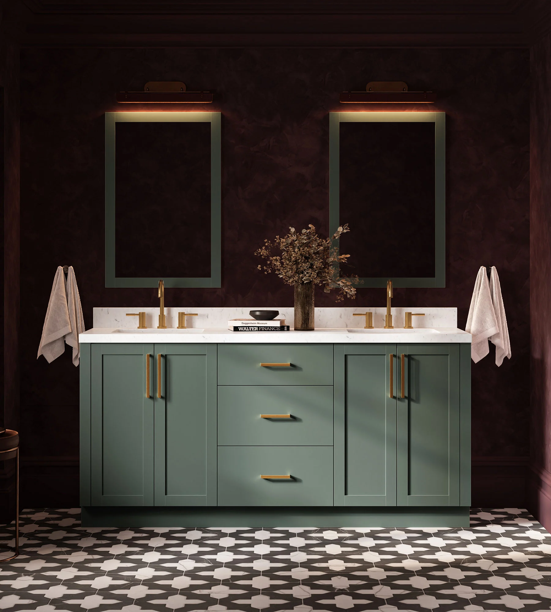 ARIEL Loren 72 Inch Double Rectangular Sink Bathroom Vanity With Carrara White Quartz Countertop 1.5 Inch In Vintage Sage Green