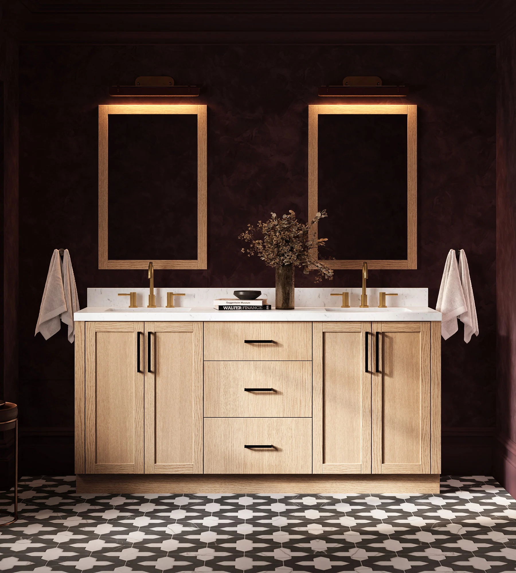ARIEL Loren 72 Inch Double Rectangular Sink Bathroom Vanity With Carrara White Quartz Countertop 1.5 Inch In Natural Oak