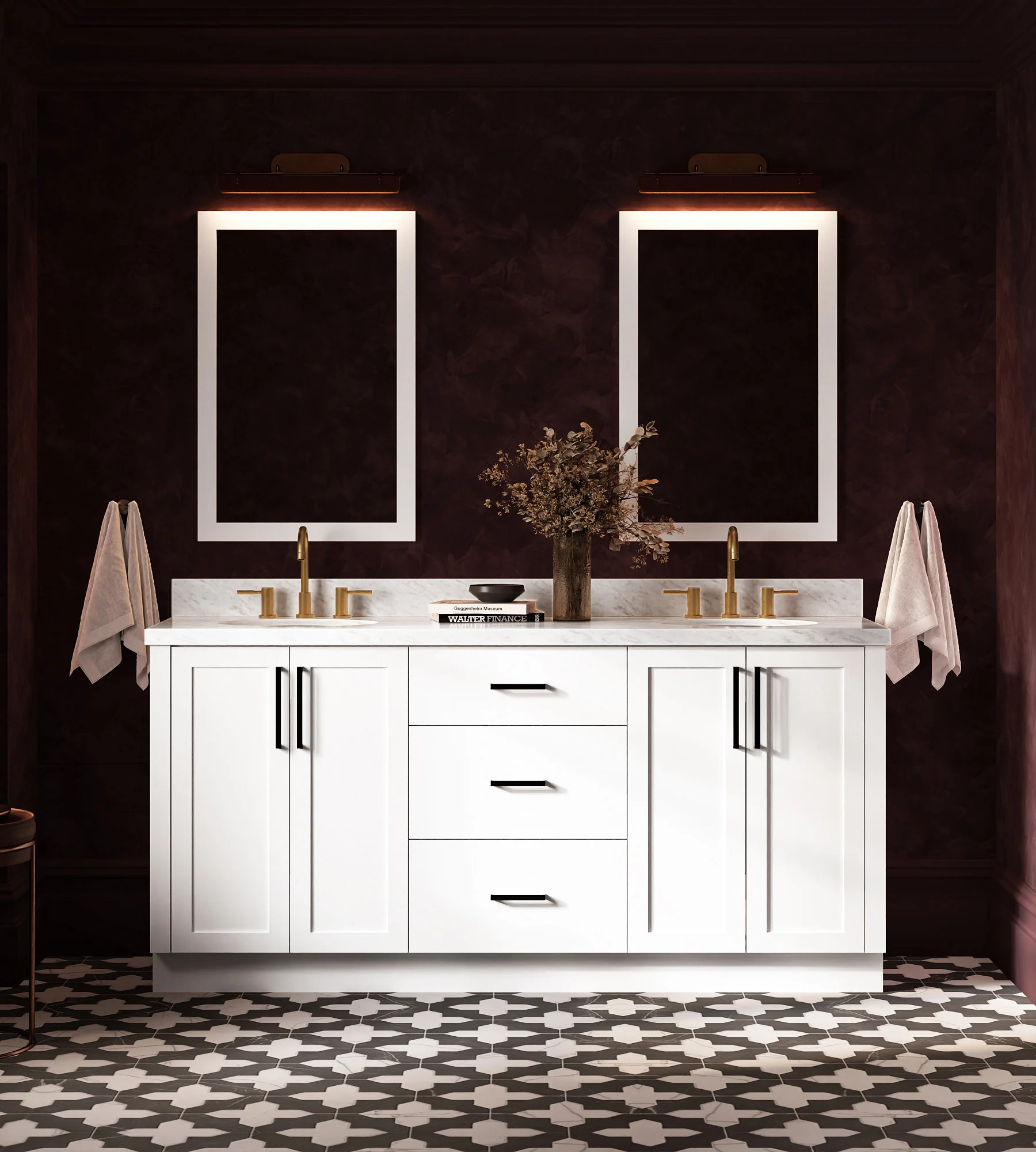 ARIEL Loren 73 Inch Double Oval Sink Bathroom Vanity With Carrara White Marble Countertop 1.5 Inch In White