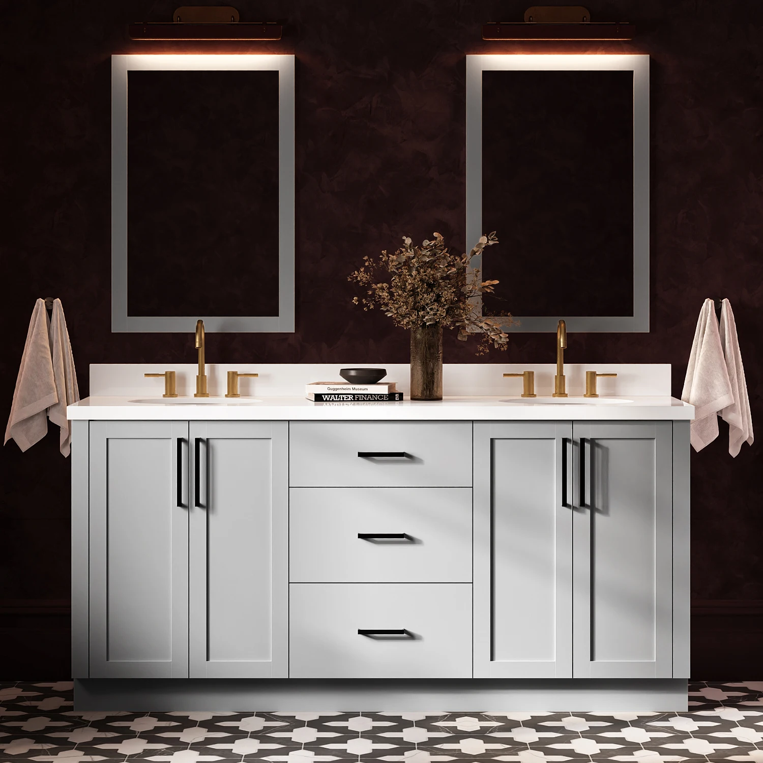 ARIEL Loren 73 Inch Double Oval Sink Bathroom Vanity With Pure White Quartz Countertop 1.5 Inch In Grey
