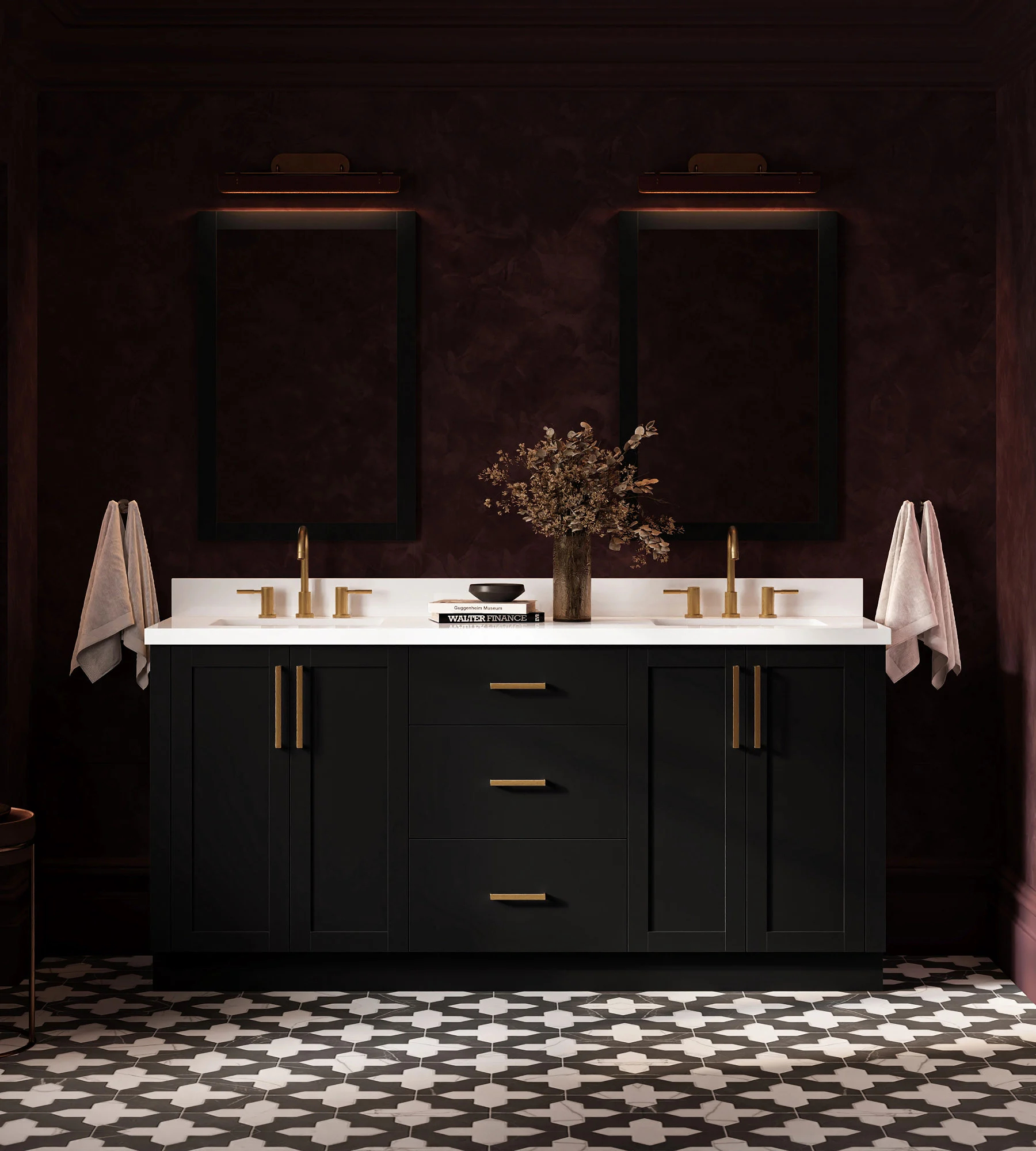 ARIEL Loren 72 Inch Double Sink Base Cabinet In Black
