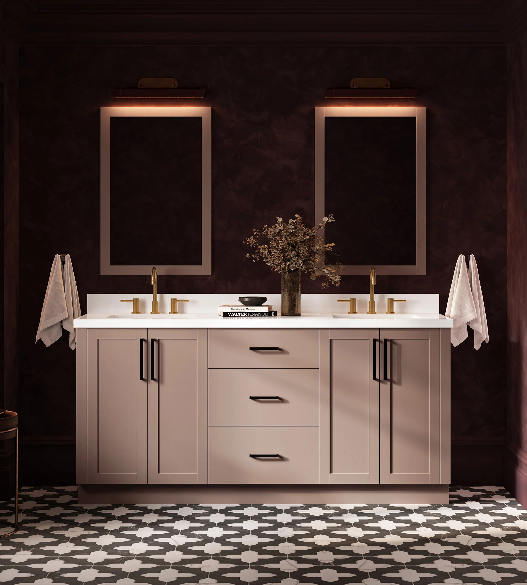 ARIEL Loren 72 Inch Double Sink Base Cabinet In Mocha