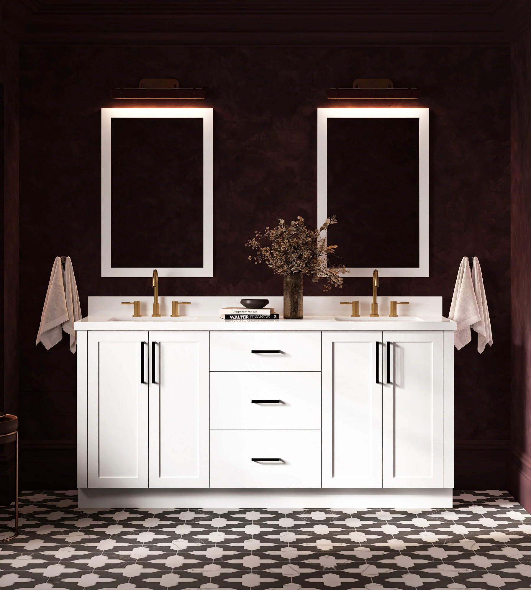 ARIEL Loren 72 Inch Double Sink Base Cabinet In White